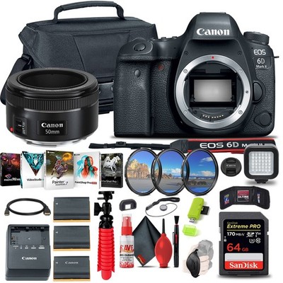 Canon EOS 6D Mark II DSLR Camera (1897C002) + Canon EF 50mm Lens + More