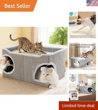 Large Cat Beds for Indoor Cats - Extra Wide Cat House with Scratch Removable ...
