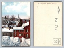 Woodstock, VT-Vermont, Winter Morning Village Scene Snow Vintage Postcard
