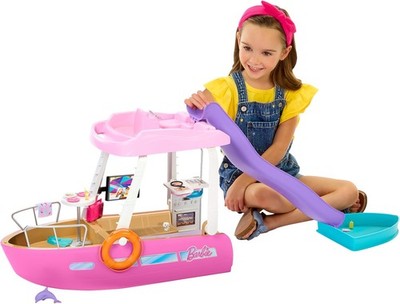 Barbie Traumboot Spielset Boot Pool Rutsche 6 Bereiche 20 Zubehörteile HJV37