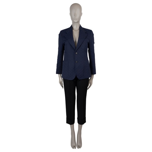 73213 Auth GUCCI Blue Cotton 2022 GG MONOGRAM JACQUARD Blazer Jacket 46 XS