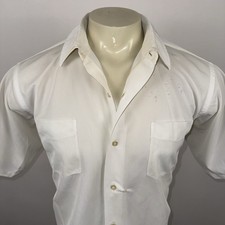 Vtg 50s 60s Dress Shirt Wash Wear Tricot Polyester White MCM Mod Madmen Mens XL