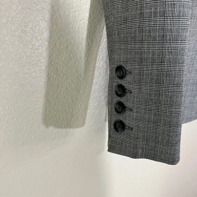 Blazer Norma Kamali Mujer 8 Gris Negro Cuadros Chaqueta Un Botón Negocios Carrera Foto 4 de 4