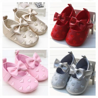 Newborn Baby Girl Embroidery Pram Shoes Infant BowKnot Dress Shoes 3-6 6-9 9-12M