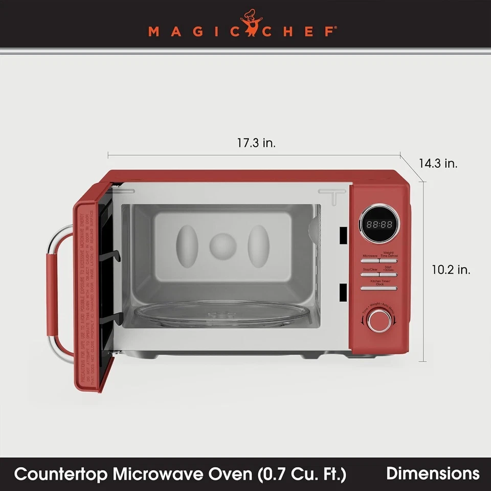 Magic Chef Countertop Microwave, Classic Retro Touch, 0.7 Cubic FT - Red - Image 4 of 4