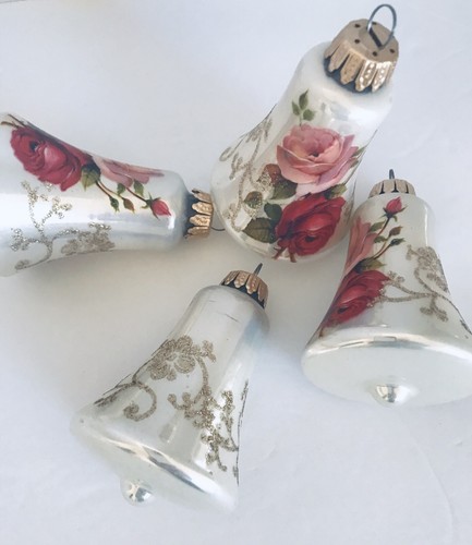 Christmas by Krebs Victorian Bell Ornaments Set of 4 Roses Made in USA - Picture 3 of 7