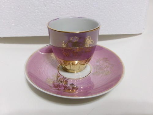 Taza y platillo de colección de flores doradas con brillo rosa de colección Alemania taza expreso - Imagen 7 de 7