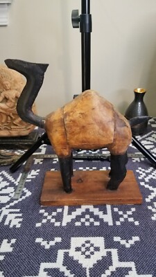Wooden Camel Statue 10 x 3 3/4 x 10 3/4 Made in India