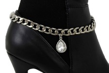 Women Silver Metal Chain Western Boot Bracelet Shoe Anklet Hot Water Drop Charm