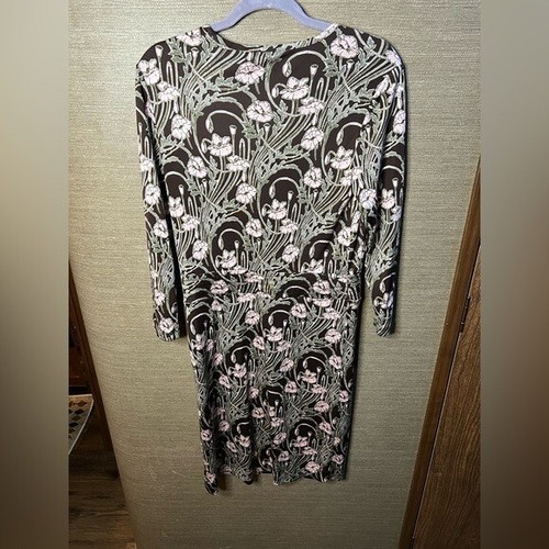 Tory Burch Dagny Dress Large Flowers 100% Silk Brown Pink Long Sleeve medium - Picture 7 of 10