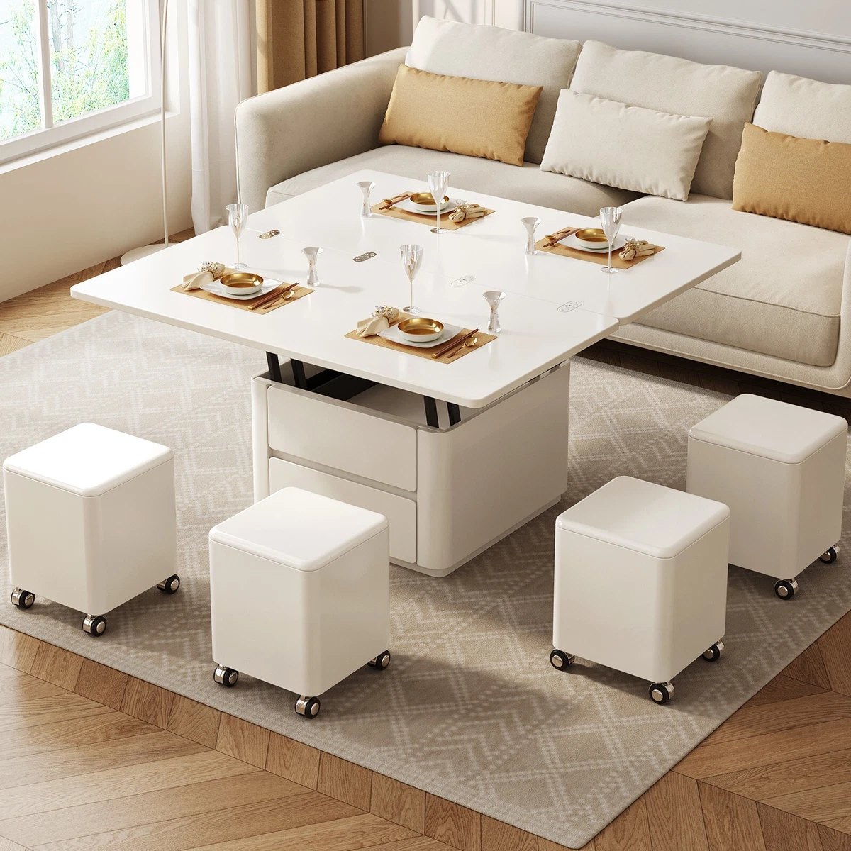 Coffee table with 4 storage stools sale