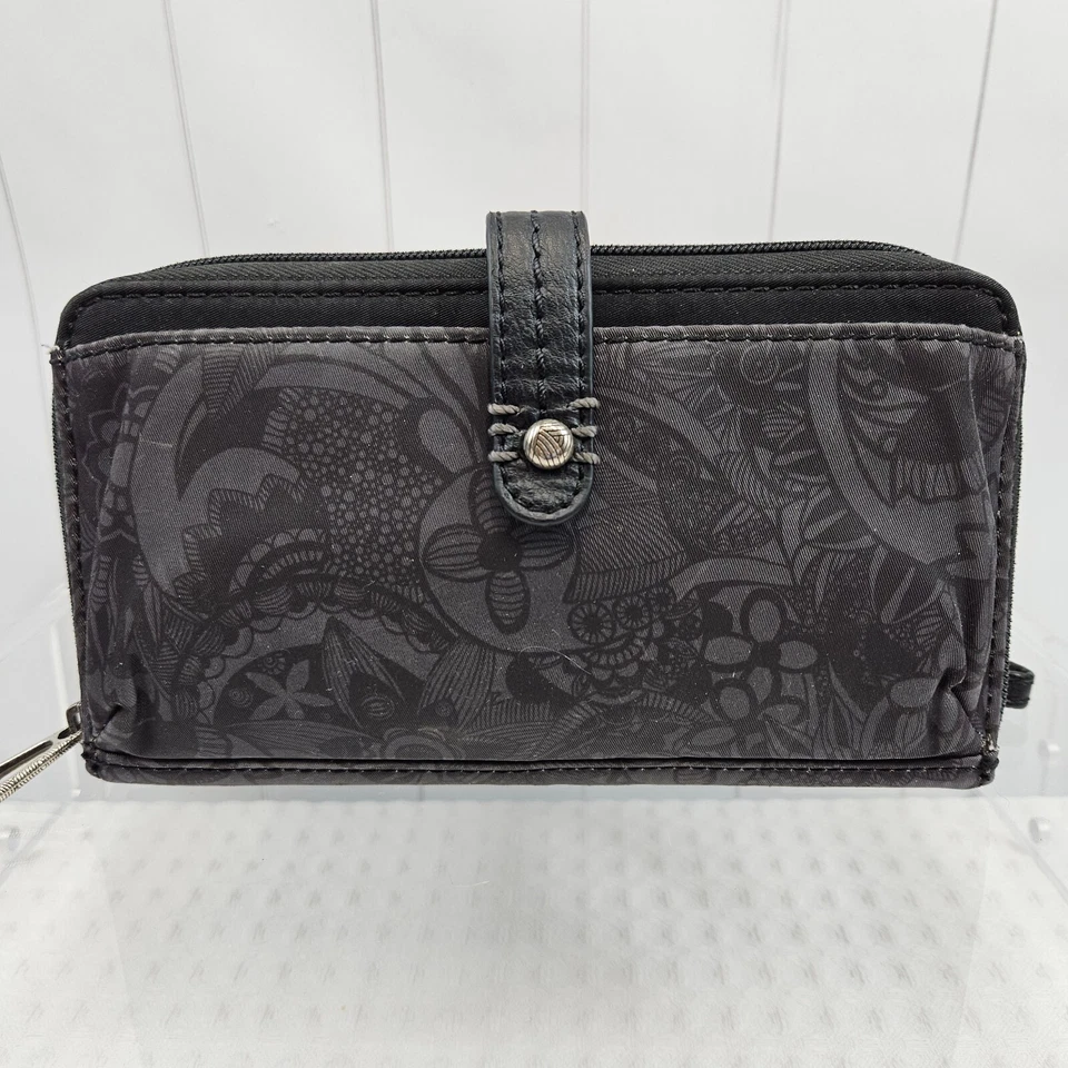 SAKROOTS Muñequera Cremallera Alrededor Cartera Negro Gris Floral Paisley Soporte para Teléfono Foto 2 de 4