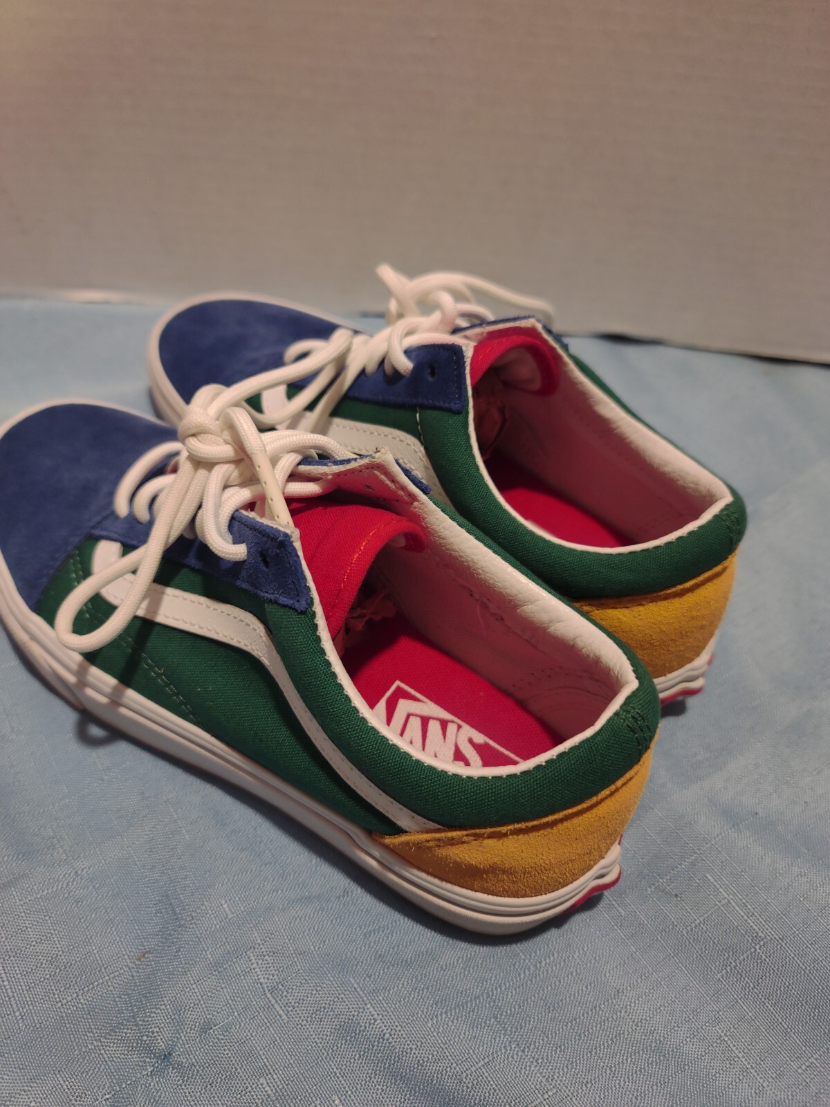 Vans Off The Wall Suede Sneakers Women Size 8 Men 6.5 Blue Green Yellow Red  -image