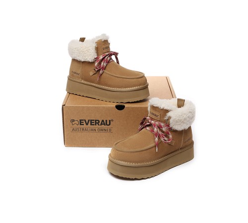 EVERAU® UGG Boots Women Australia Genuine Sheepskin Wool Platform Nonslip Honour - Picture 27 of 60