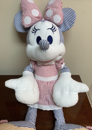 New Without Tag Disney Parks Minnie Mouse Seersucker 15” Soft Striped Plush - Picture 2 of 5