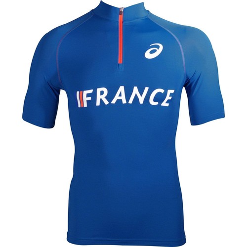 Asics Mens Track And Field France Half Zip Short Sleeve Running Top - Blue | eBay