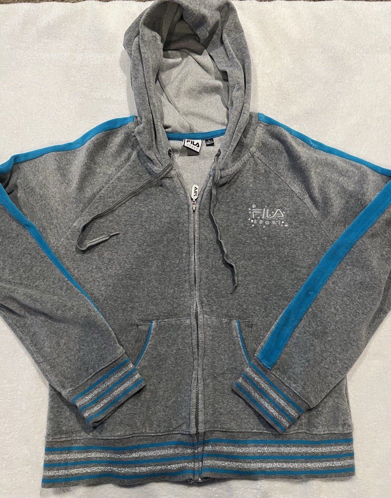 FILA Sport Giacca Felpa con cappuccio donna grande grigio teal con zip