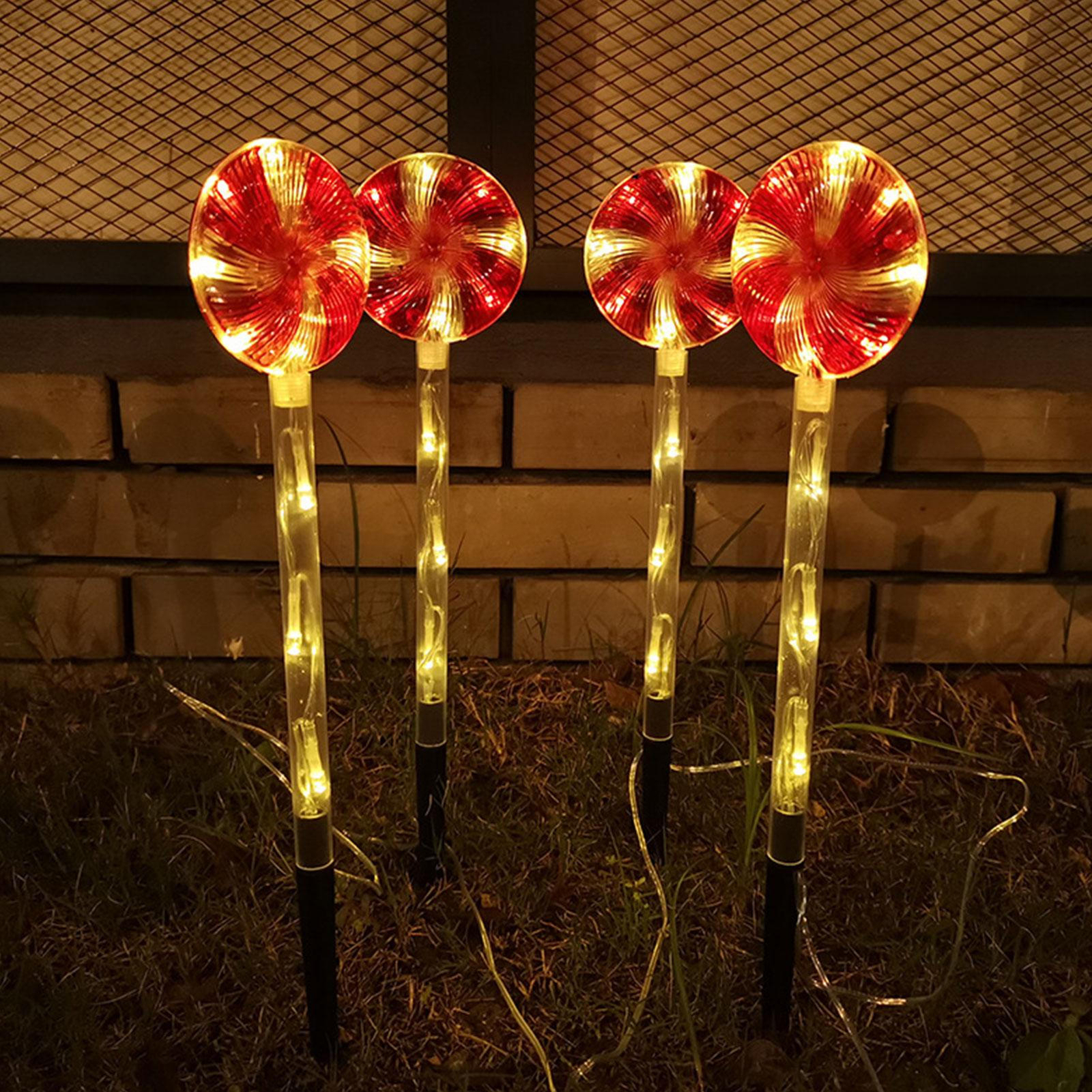 4PCS Candy Cane Pathway Light Christmas Lollipop Pathway Light Garden