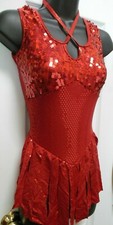 Tap Jazz Sequin Costume Ch/Ladies 3 Colors Fringe Las Vegas Feel Foil Dance