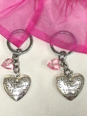 HAND MADE KEYING KADDY Mother & Daughter Friends Forever Keyring Keychain Mum Gift Heart Charm Gift UK.