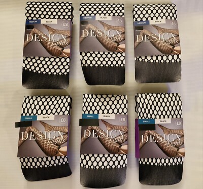 M&S Hosiery Black Tights Pot Hole 3 Pairs Whale Net Small & Medium Halloween