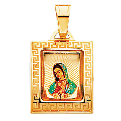 14K Gelbgold Guadalupe Emaille Bild religiöser Anhänger für Kette