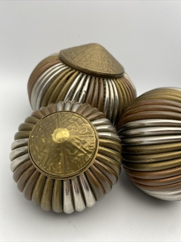 Vintage Midcentury Brass, Copper & Chrome Lidded Trinket Containers Set Of 3 - Picture 12 of 12