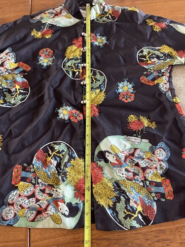 Vintage womens Kimono Blouse Wooden Buttons Asian Top California Girl Geisha - Picture 10 of 11
