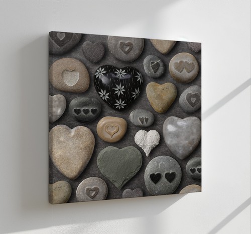Heart Shaped Stones Canvas Print Wall Art, Stylish Home Decor Wall Hanging - Picture 12 of 12