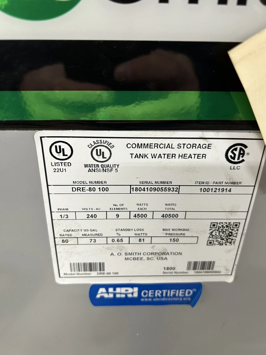 AO Smith DRE-80 100 commertial hot water heater 1-3 Phase | eBay