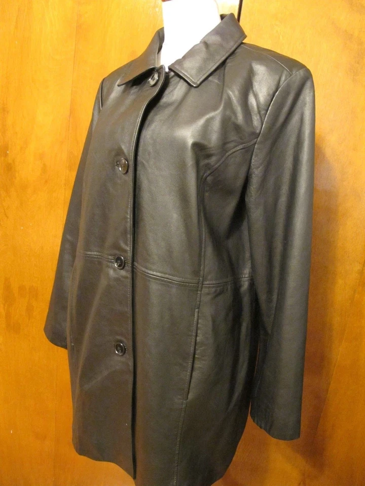 Женская черная куртка из натуральной кожи Jaclyn Smith пальто размер большой - Изображение 4 из 4