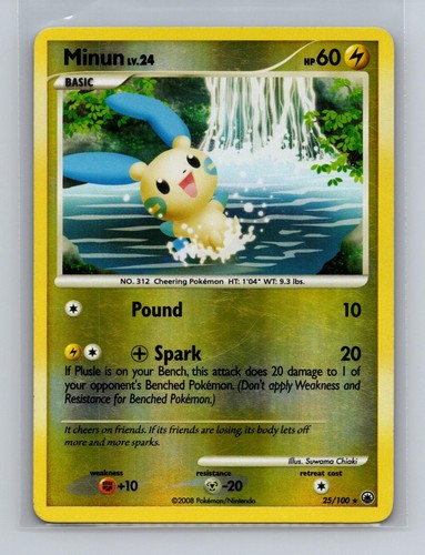Minun 25/100 Rare Majestic Dawn Pokemon Reverse Holo Moderately Played