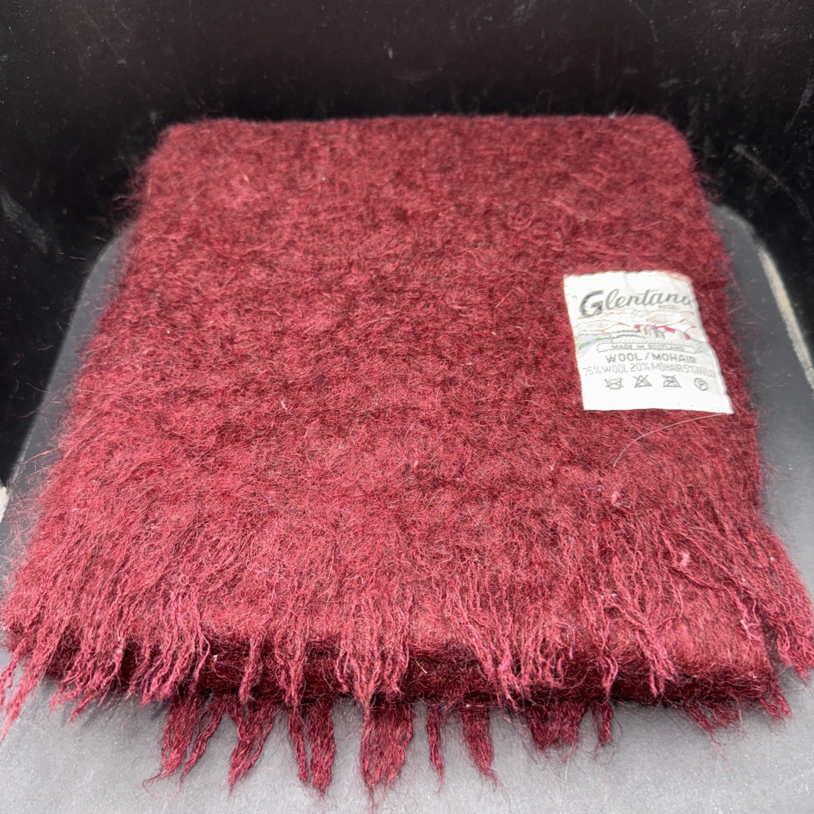 Vintage Glentana Mohair Pile Wool Red Scarf Made In Scotland 8.5 x 42