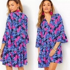 Lilly Pulitzer Gabriel Floral Tiered Mini Dress in Low Tide Navy Size 00