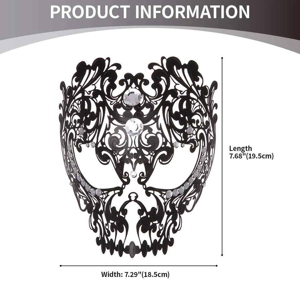 Halloween Gothic Metallic Skull Mask Party Cosplay Dark Theme Decor Accessory - Image 3 of 4