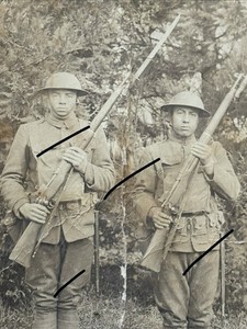 WWI US African-American Doughboys - Steel Helmets, Rifles, - Real Photo Postcard