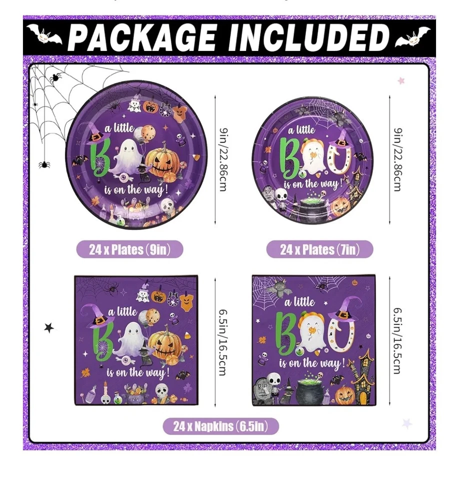 Vajilla de Halloween A Little Boo decoraciones baby shower 183 piezas Foto 4 de 4