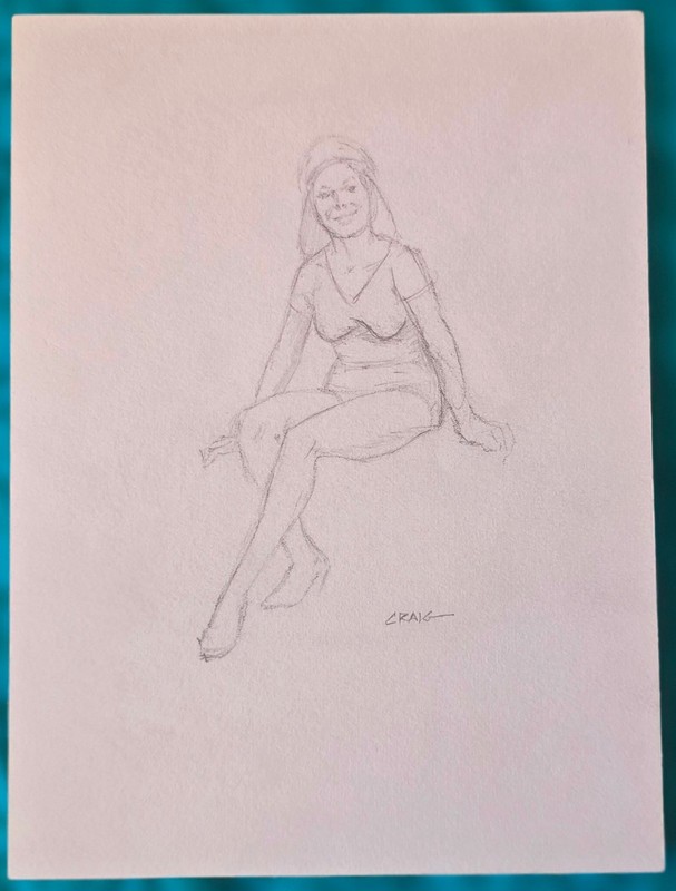 Johnny Craig collection Detailed Pencil Drawing Girl Sitting 1970s
