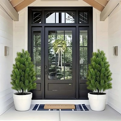 2er Pack UV-beständige künstliche Zeder Topiary Bäume, Outdoor Faux Grün Sträucher