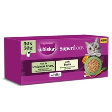 Image of 50 x 50g Whiskas 1+ Adult Wet Cat Food Superfoods Mixed selection Pouch in Jelly