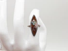 Vintage 1950s Blue Brown Enamel Diamond NAVETTE Sterling Silver Ring BIG
