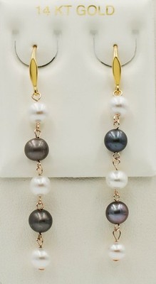 ECHTE TAHITI & WEISSE PERLEN OHRHÄNGER 14K GOLD *NEU MIT ETIKETT*