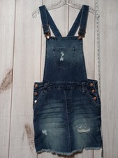 Celebrity Pink Denim Overall Dress Womens Medium Blue Distressed Jean Skirtalls