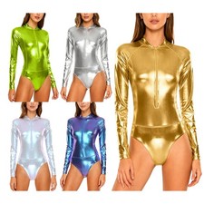 Women Bodysuit Halloween Astronaut Shiny Alien Costume Outerspace Outfits Show