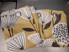 DUNELM MILL Mustard Yellow Floral Print Lined Eyelet Curtains 90x54" CG N54