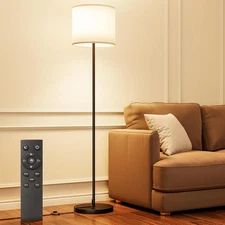 **Dimmable Floor Lamp w/ Remote 12W LED Linen Shade Standing Light Living Room**