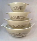 Pyrex Cinderella Homestead Nesting Mixing Bowls Tan & Brown 441 442 443 444