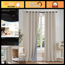 Linen Blackout Curtains 84" Long, Thermal Insulated Grommet Drapes, 2 Panels Set