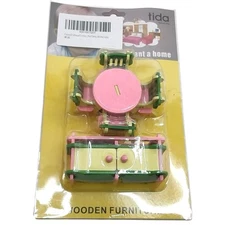 Tida Wooden Dollhouse Furniture 6Pc Set 1:20 Scale Kitchen Dining Table Sink