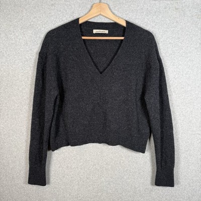 Gentle Herd Sweater Womens Medium Gray Pullover V Neck Cropped Wool